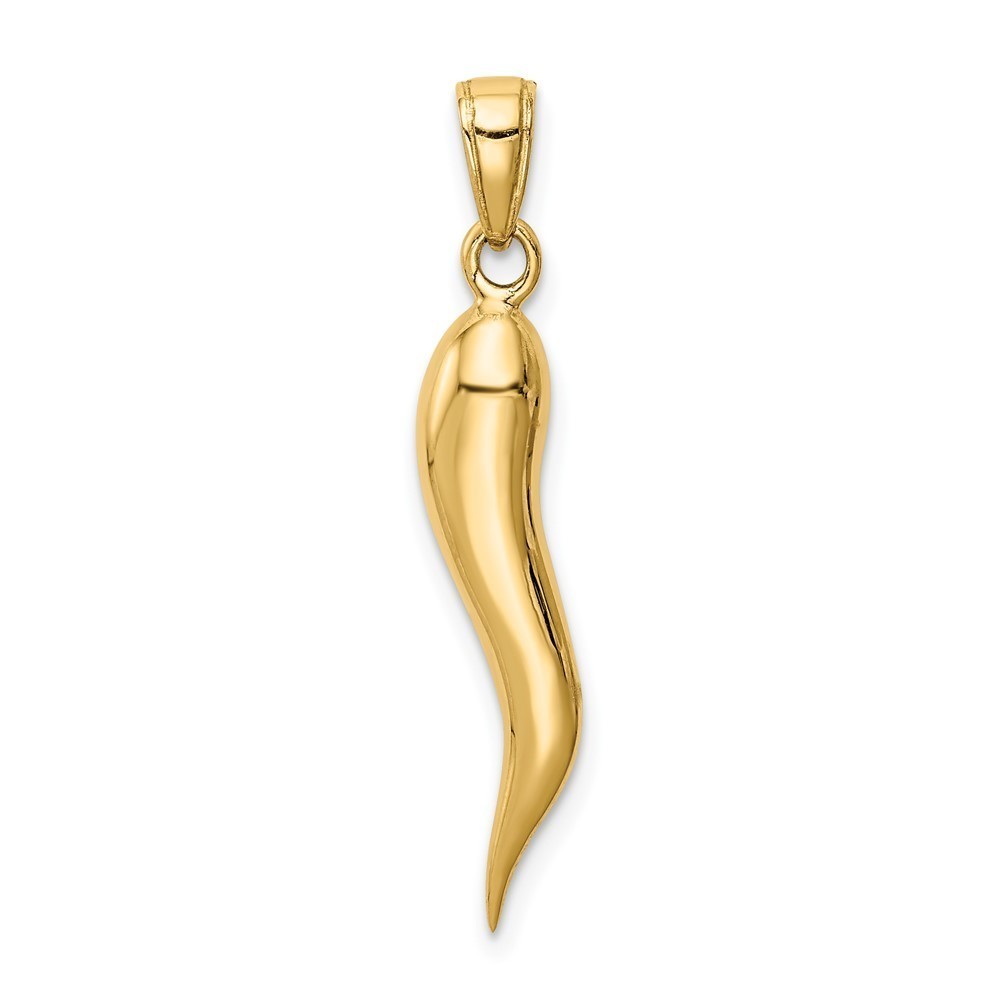 10k Yellow Gold Large Italian Horn Cornicello Necklace Charm Pendant 33 x 5 mm